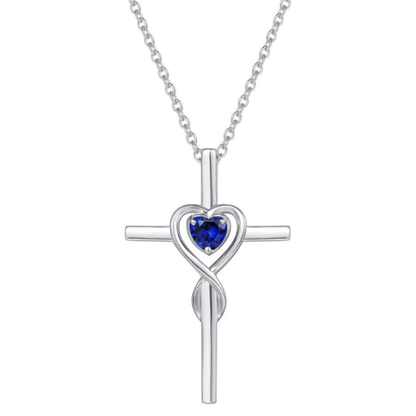 Sapphire Heart Cross Necklace - Rose & Oliver