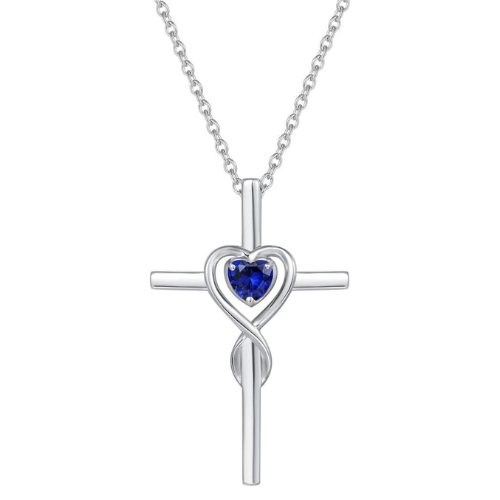 Sapphire Heart Cross Necklace - Rose & Oliver