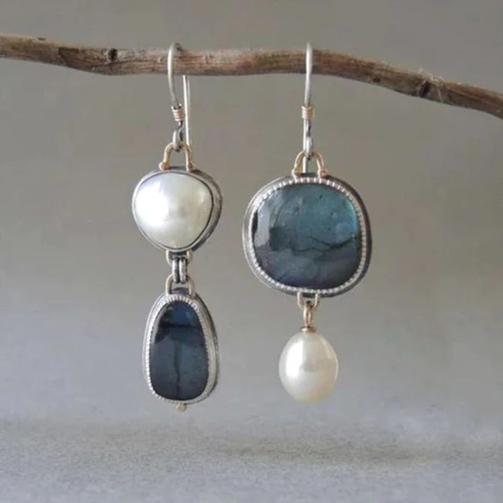 Vintage Blue Stone Pearl Earrings by Rose & Oliver - product image 1