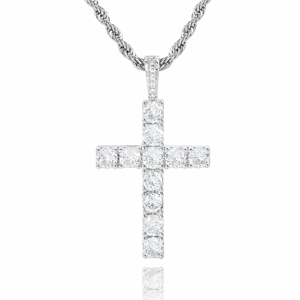Moissanite Cross Necklace (White Gold) - Rose & Oliver