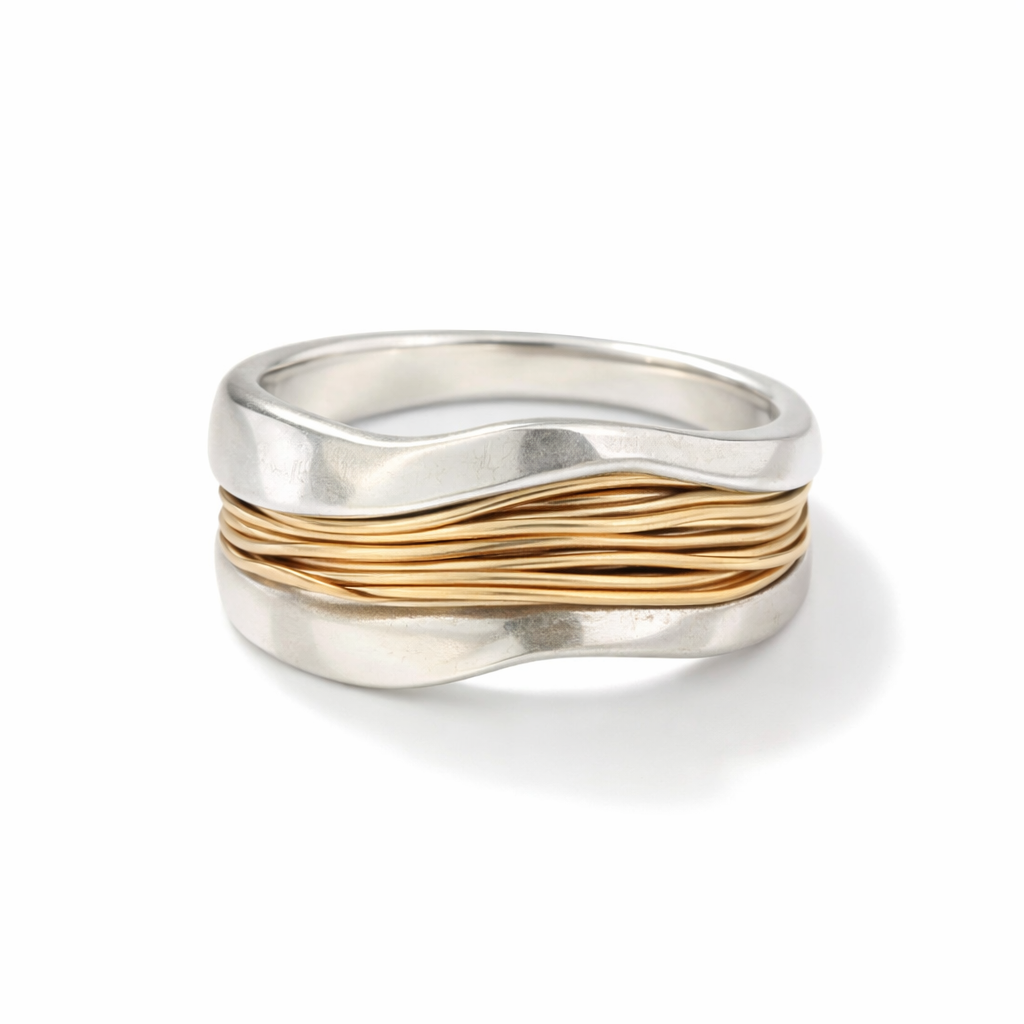 Intrecciato Silver Gold Thread Ring - Rose & Oliver