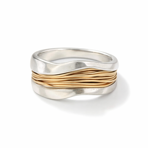 Intrecciato Silver Gold Thread Ring - Rose & Oliver