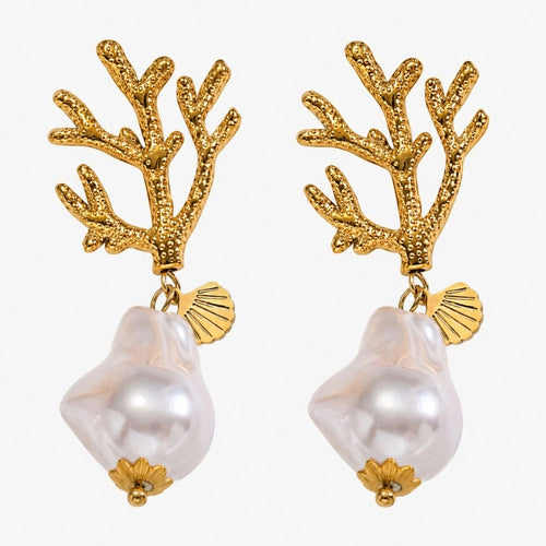 Coral Earrings with Freshwater Pearl Finish