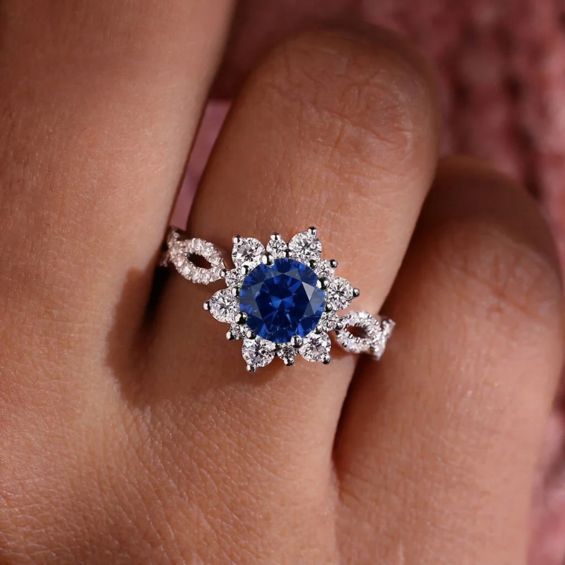 Crystal Sapphire Flower Ring - Rose & Oliver