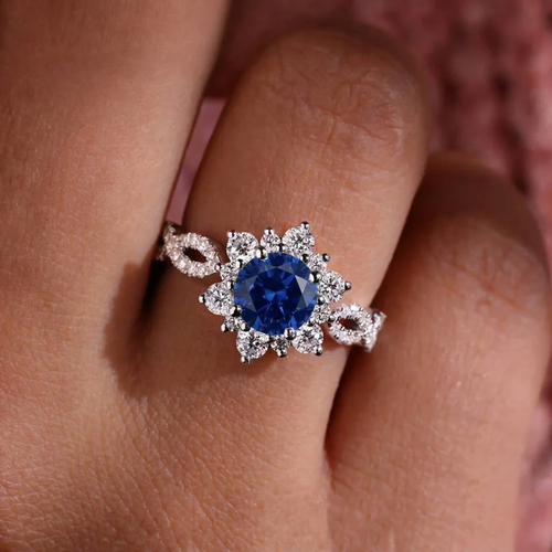 Crystal Sapphire Flower Ring - Rose & Oliver