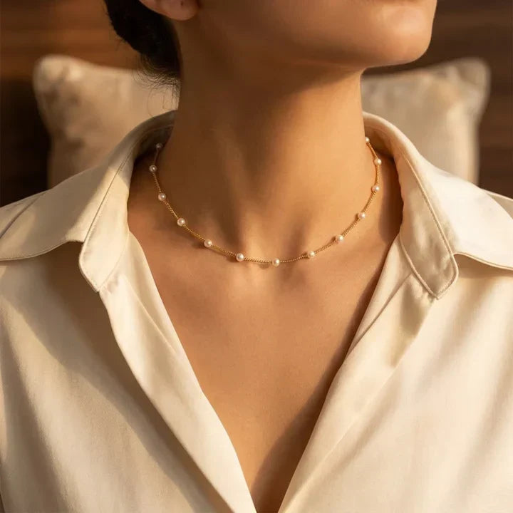 Gold Spaced Pearl Chain Necklace by Rose & Oliver - product image 1
