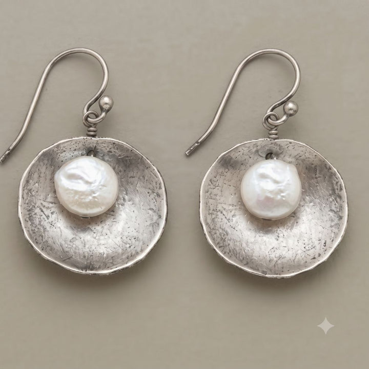 Vintage Rounded Pearl Silver Earrings