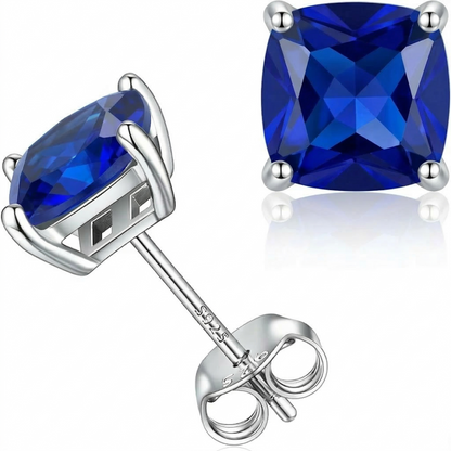 Minimalist Princess Cut Sapphire Stud Earrings - Rose & Oliver