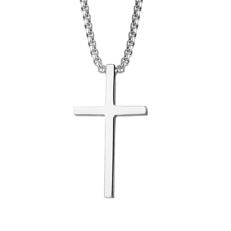 Bezel Cross Necklace (White Gold) - Rose & Oliver