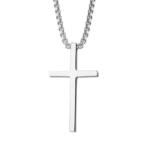 Bezel Cross Necklace (White Gold) - Rose & Oliver