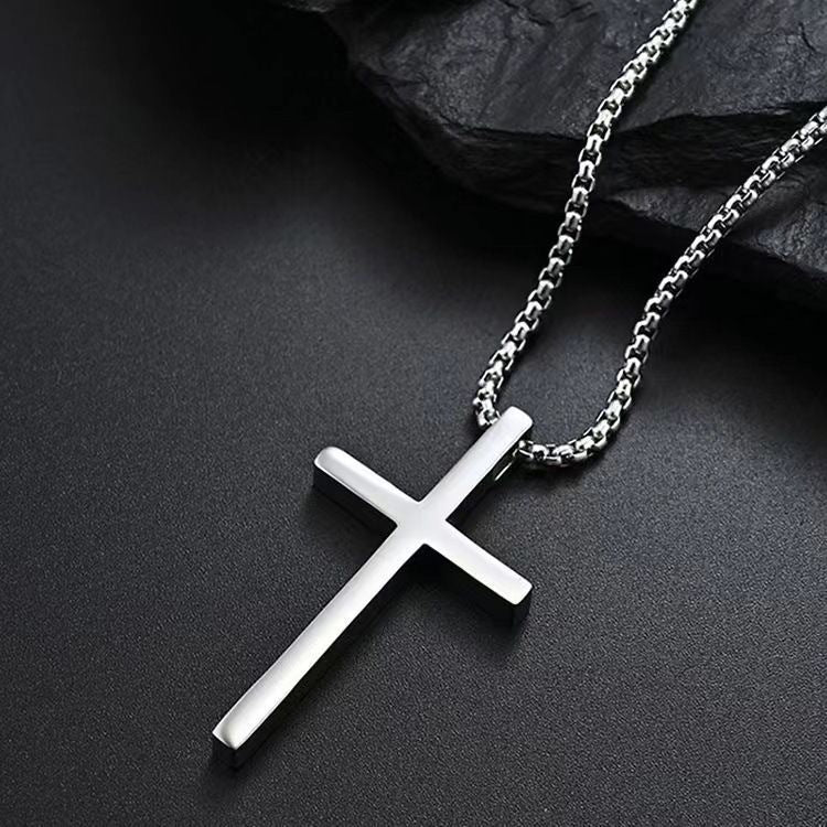 Bezel Cross Necklace (White Gold) - Rose & Oliver