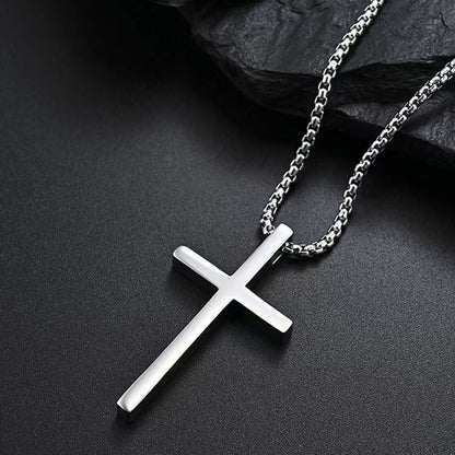 Bezel Cross Necklace (White Gold) - Rose & Oliver