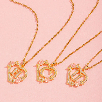 Floral Charm Initial Necklace - Rose & Oliver
