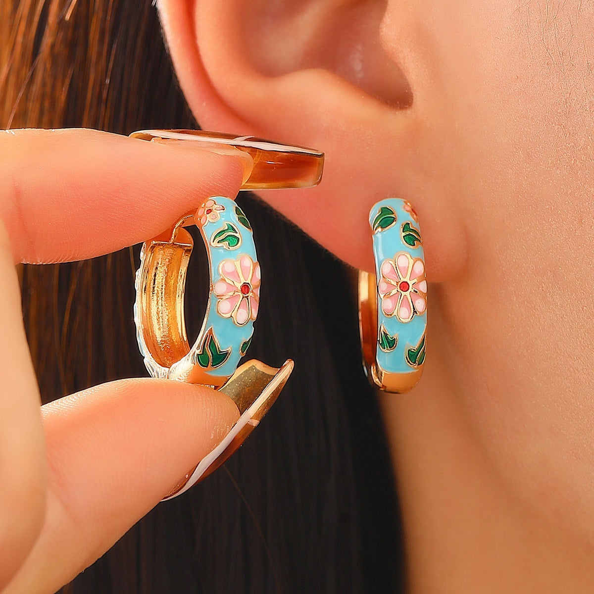 Colorful Floral Hoop Earrings - Rose & Oliver