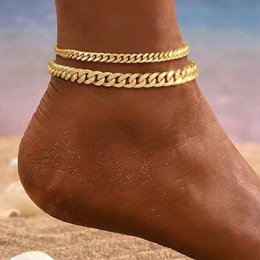 Layered Cuban Link Anklet - Rose & Oliver