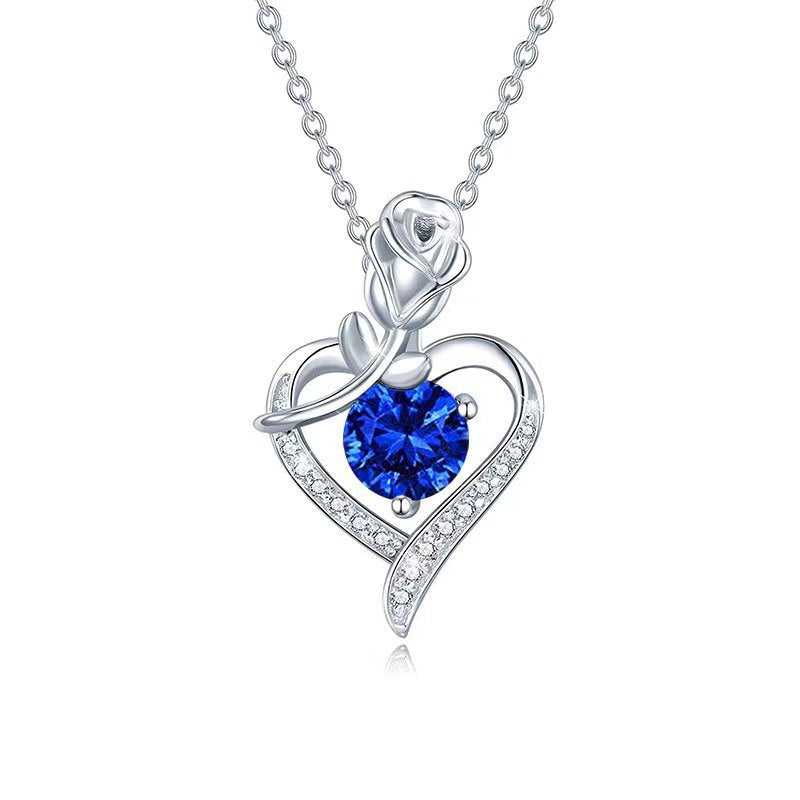 Sapphire Rose Heart Necklace - Rose & Oliver
