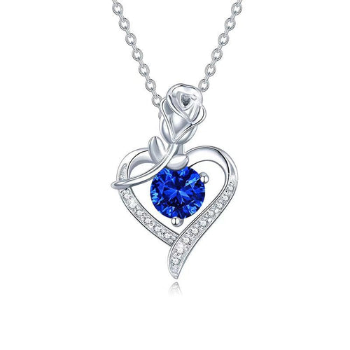 Sapphire Rose Heart Necklace - Rose & Oliver