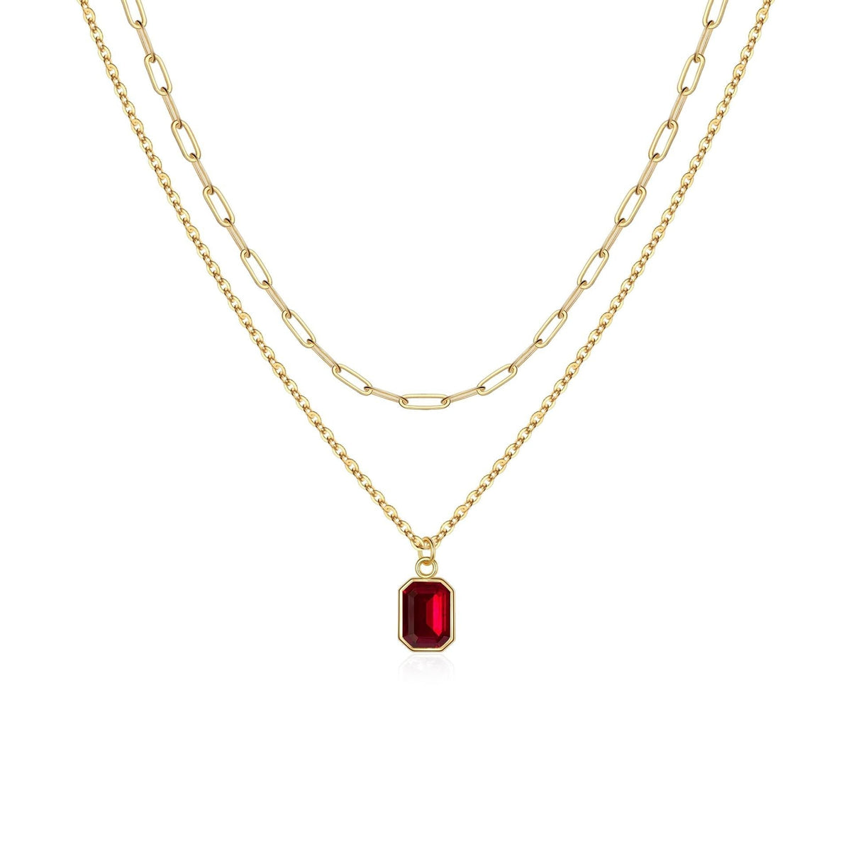 Paperclip Layered Ruby Necklace - Rose & Oliver
