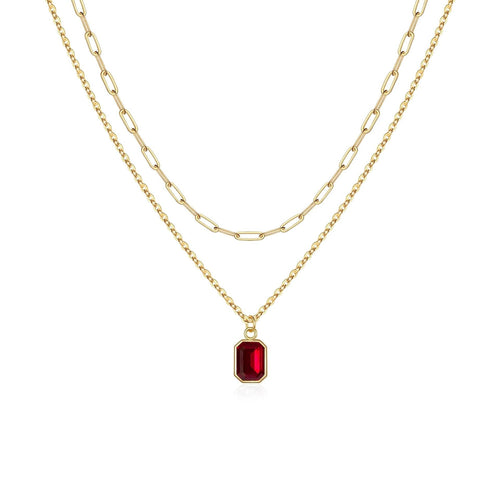 Paperclip Layered Ruby Necklace - Rose & Oliver