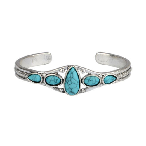 Turquoise Teardrop Open Bracelet - Rose & Oliver