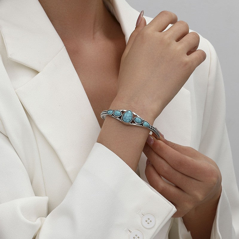Turquoise Teardrop Open Bracelet - Rose & Oliver
