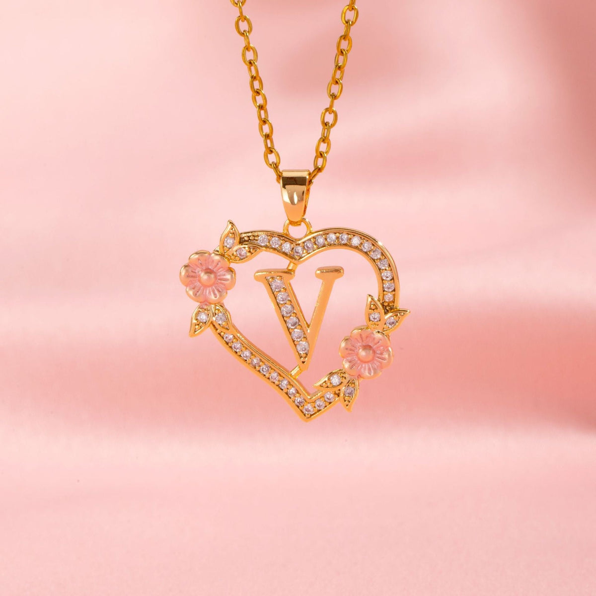 Floral Charm Initial Necklace - Rose & Oliver