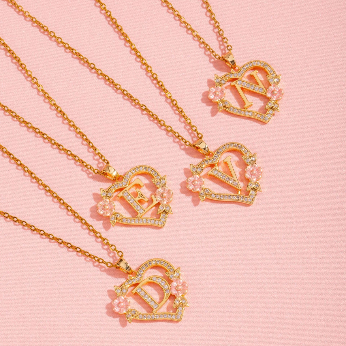 Floral Charm Initial Necklace - Rose & Oliver