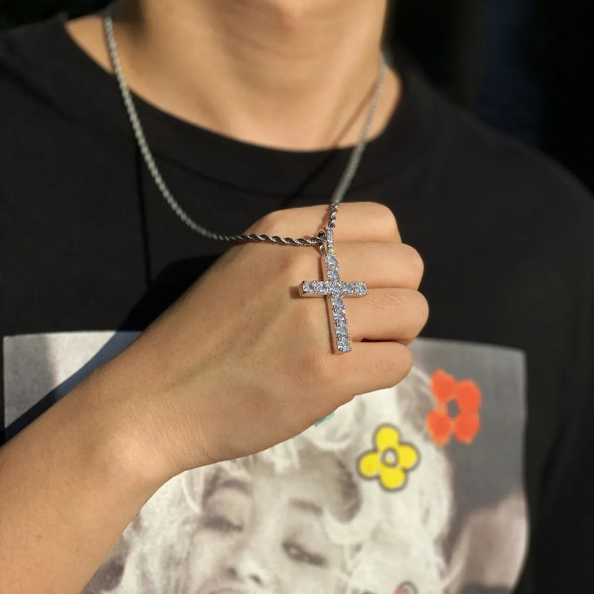 Moissanite Cross Necklace (White Gold) - Rose & Oliver