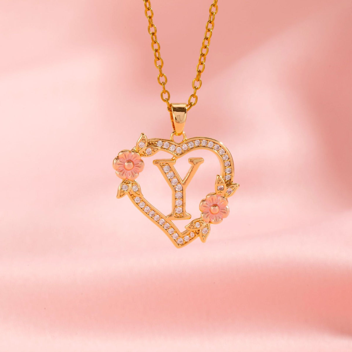 Floral Charm Initial Necklace - Rose & Oliver