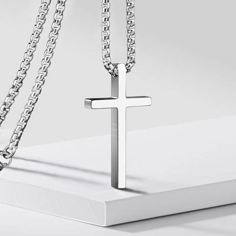 Bezel Cross Necklace (White Gold) - Rose & Oliver
