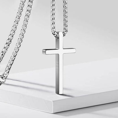 Bezel Cross Necklace (White Gold) - Rose & Oliver