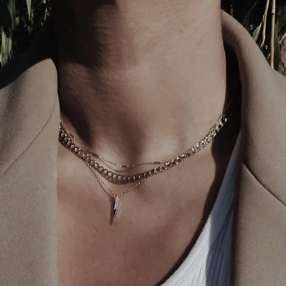 Flat Link Curb Chain Necklace (White Gold) - Rose & Oliver
