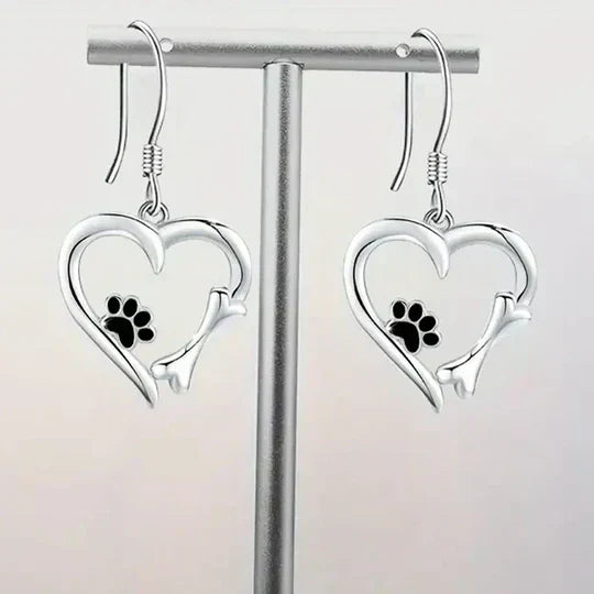 Yaritza™ – Silver Paw & Heart Drop Earrings by Rose & Oliver - product image 1