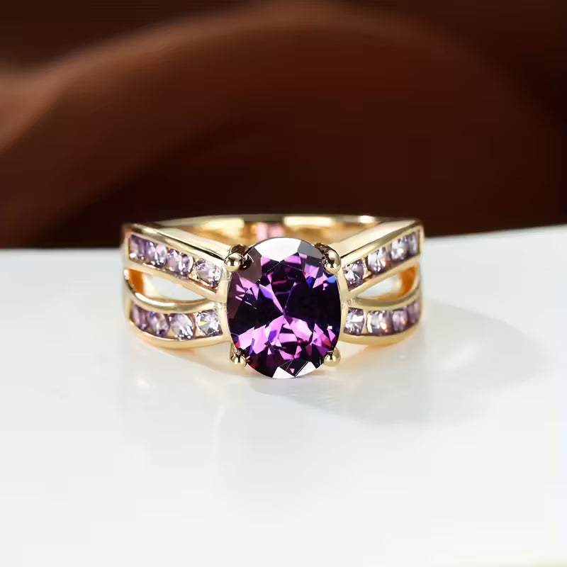 Gold Amethyst Split Band Ring - Rose & Oliver