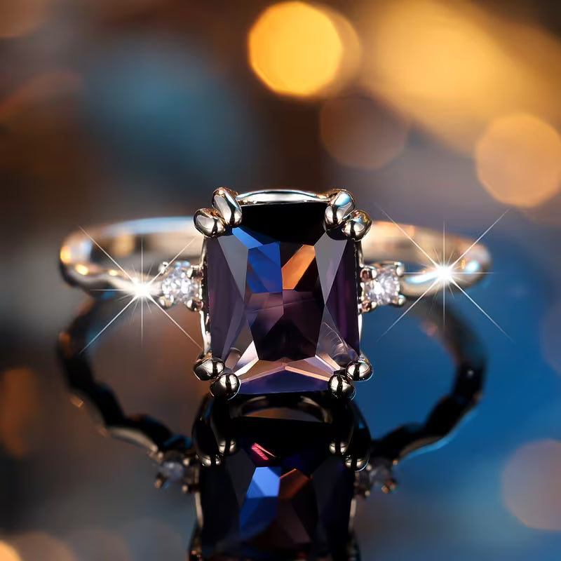 Silver Amethyst Emerald-Cut Ring - Rose & Oliver