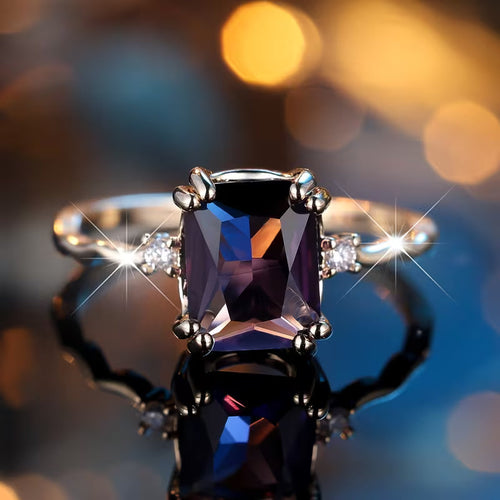 Silver Amethyst Emerald-Cut Ring - Rose & Oliver