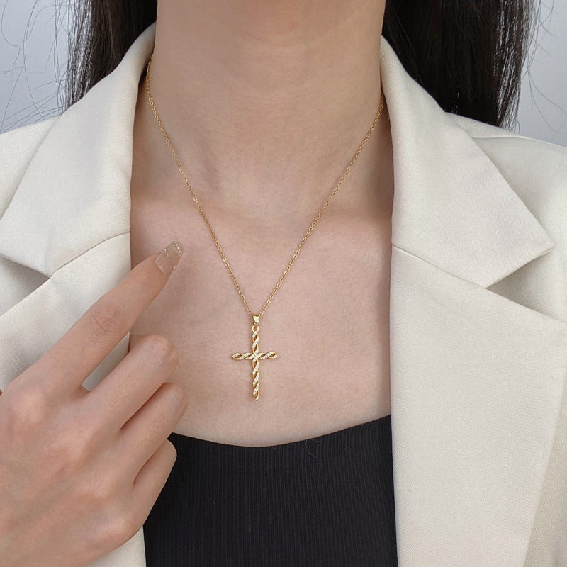Crystal Twist Cross Necklace - Rose & Oliver