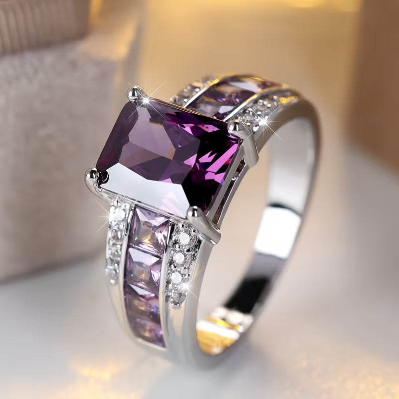 Silver Amethyst Channel Ring - Rose & Oliver