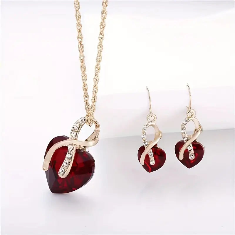Gold Ruby Twisted Heart Jewelry Set - Rose & Oliver