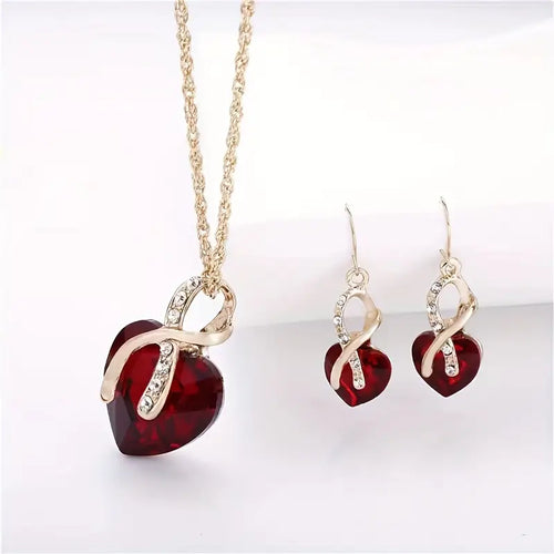 Gold Ruby Twisted Heart Jewelry Set - Rose & Oliver