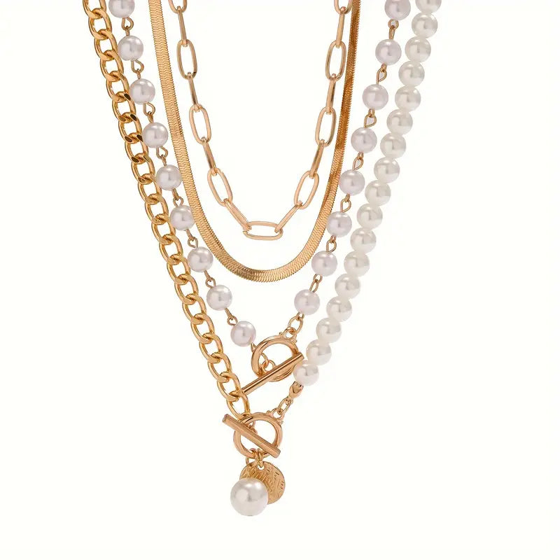 Vintage Pearl Gold Snake Chain Necklace Set - Rose & Oliver