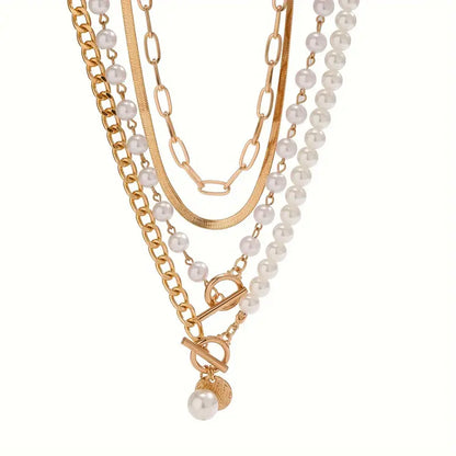 Vintage Pearl Gold Snake Chain Necklace Set - Rose & Oliver