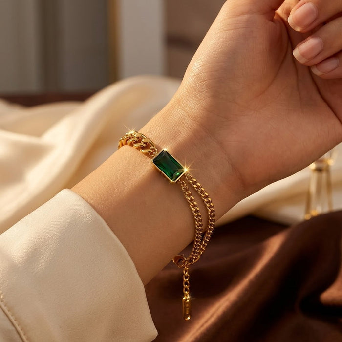 Gold Emerald Bar Chain Bracelet by Rose & Oliver - product image 2