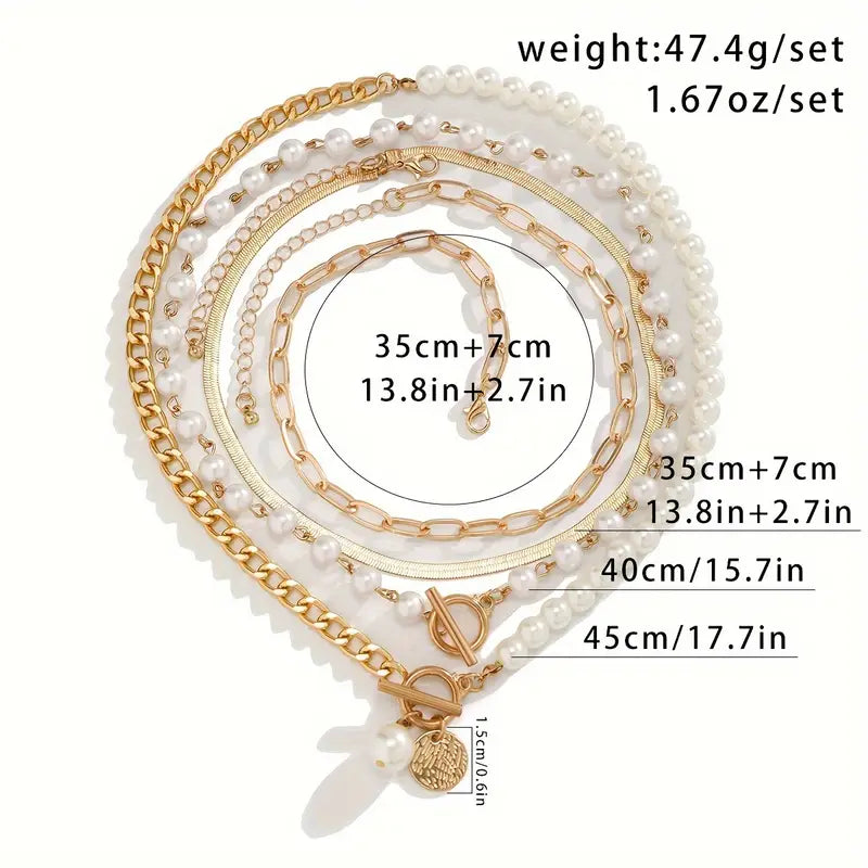 Vintage Pearl Gold Snake Chain Necklace Set - Rose & Oliver
