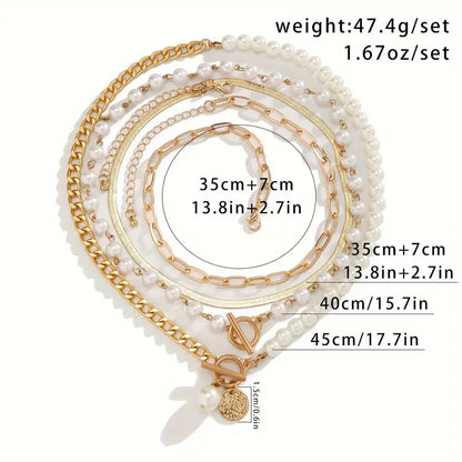 Vintage Pearl Gold Snake Chain Necklace Set - Rose & Oliver