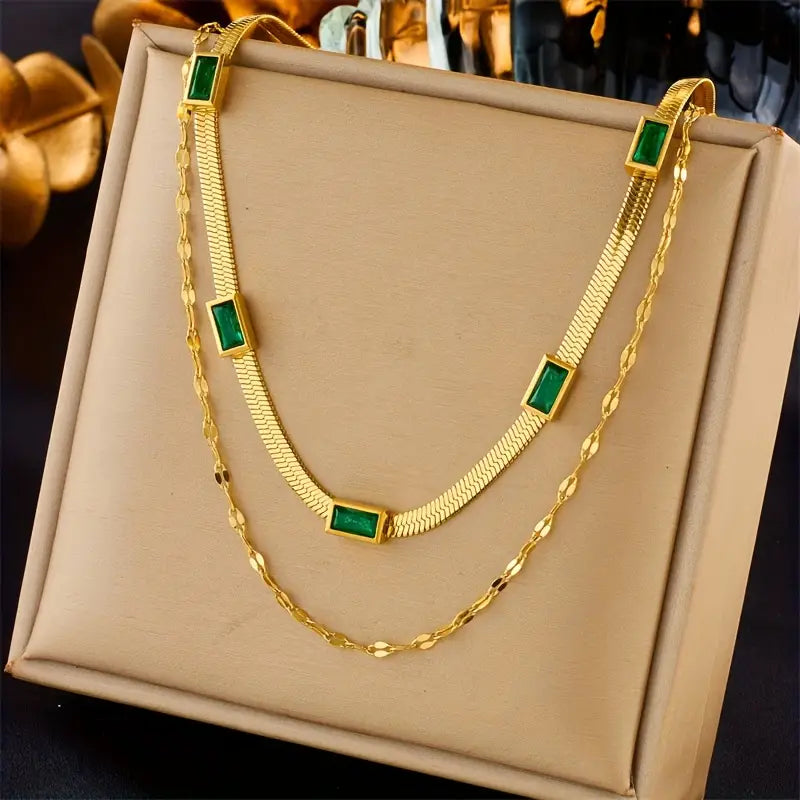 Sorella Gem Double Layer Retro Necklace - Rose & Oliver