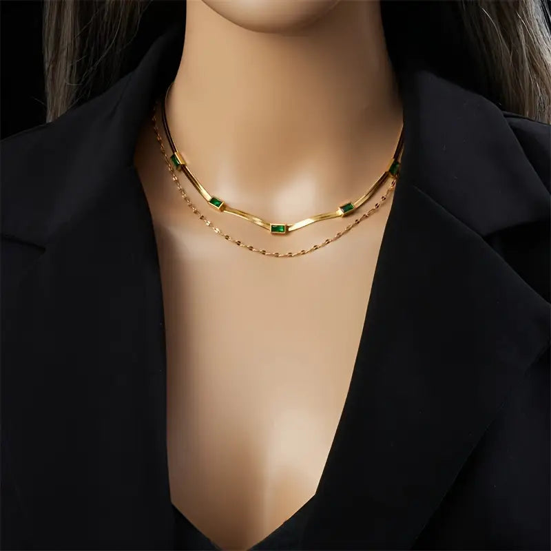Sorella Gem Double Layer Retro Necklace - Rose & Oliver