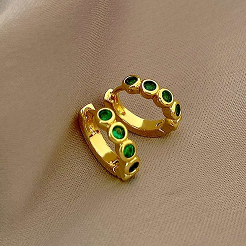 Vintage Green Golden Hoop Earrings