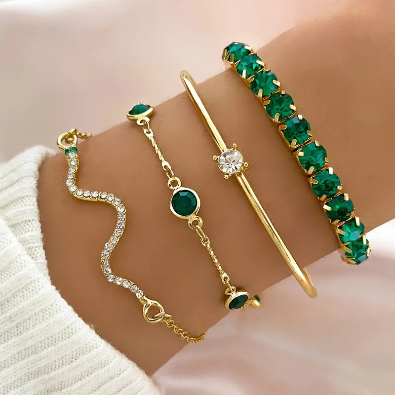 Luna Vintage Green Crystal Bracelet Set - Rose & Oliver