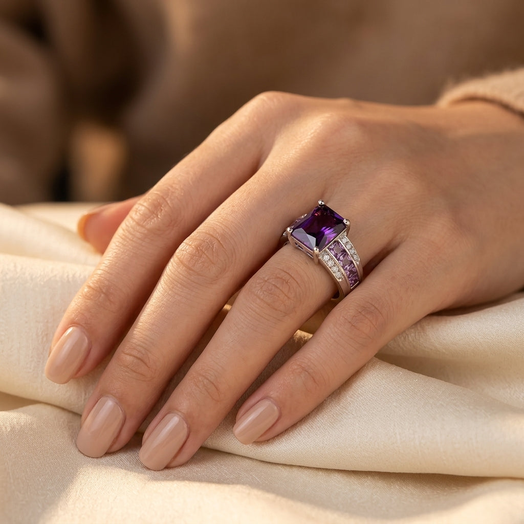 Silver Amethyst Channel Ring - Rose & Oliver